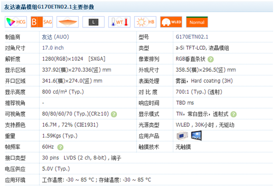 G170ETN02.1主要參數(shù)